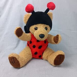 Kuddle Me Toys Ladybug Bear Sitting Brown Stuffed Teddy Whimsical Plush Toy